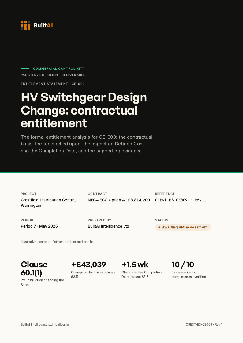 Page 1 of the Entitlement statement, CE-009 sample document