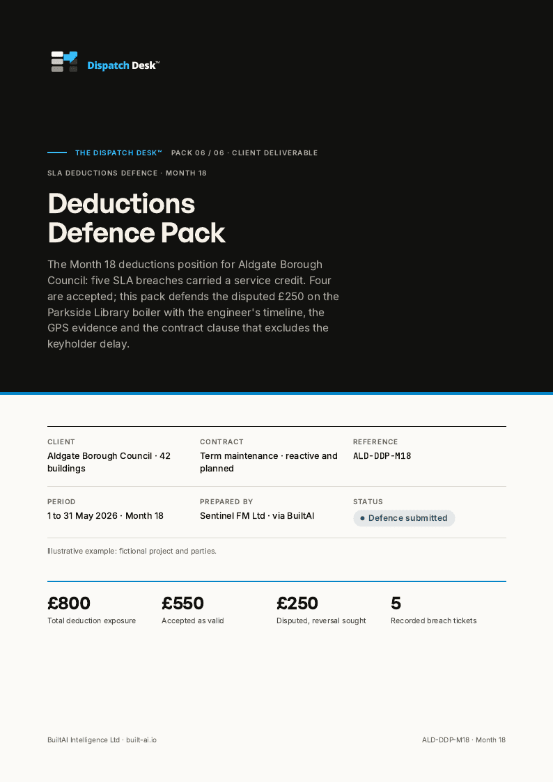 Page 1 of the Deductions defence pack sample document